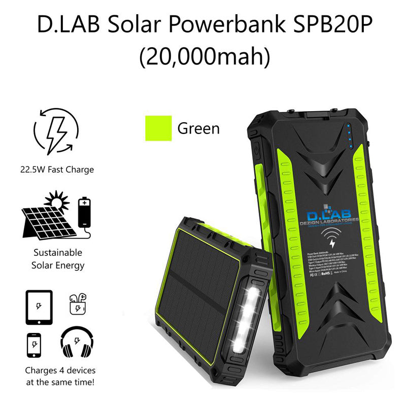 DLab SPB20P 20000mAh Solar Powerbank Pro (Green)