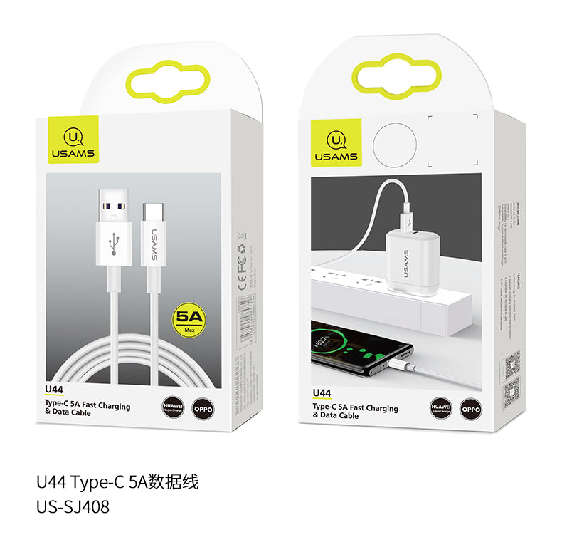Usams US-SJ408 USB-A To USB-C Charging Cable 5A 1.2 m (Grey)