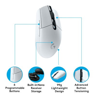 Logitech G304 LightSpeed Wireless Gaming Mouse (White)