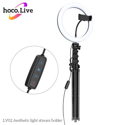 Hoco LV02 Selfie LED Ring Light with Tripod & Holder for 3Devices