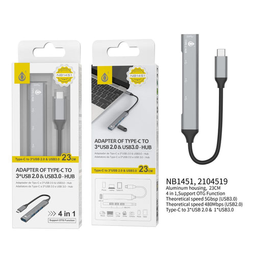Moveteck NB1451 4-in-1 Type C to USB 3.0 Hub (Slim)