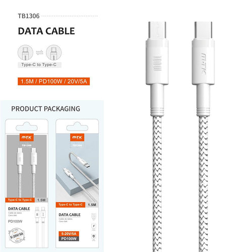 Moveteck TB1306 PD 100W Type C to C 5A Cable 1.5M (White)