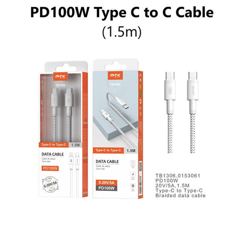 Moveteck TB1306 PD 100W Type C to C 5A Cable 1.5M (White)