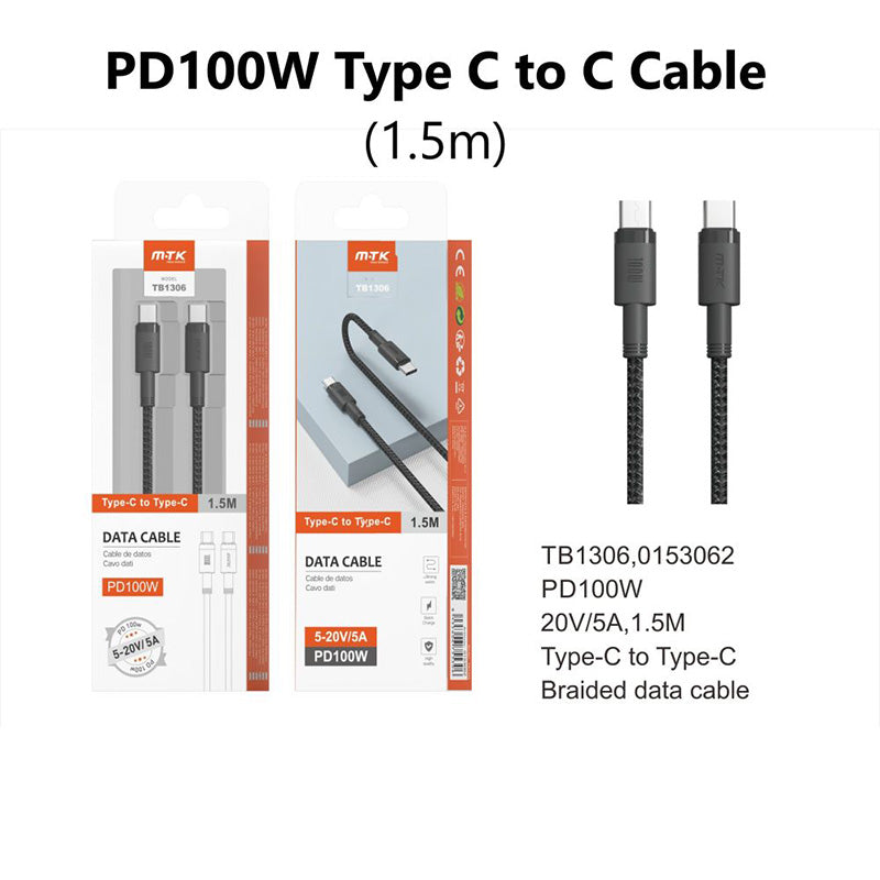 Moveteck TB1306 PD 100W Type C to C 5A Cable 1.5M (Black)