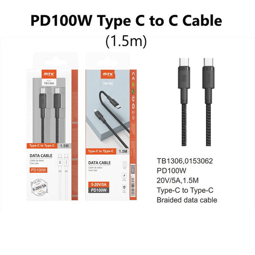 Moveteck TB1306 PD 100W Type C to C 5A Cable 1.5M (Black)