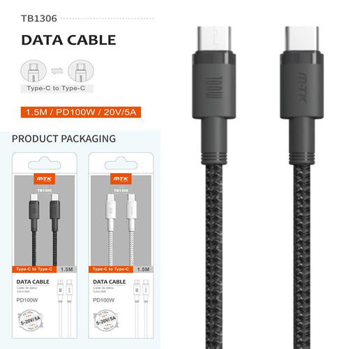 Moveteck TB1306 PD 100W Type C to C 5A Cable 1.5M (Black)