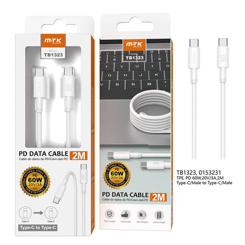 Moveteck TB1323 Type C to Type C 60W 3A 2M Cable (White)