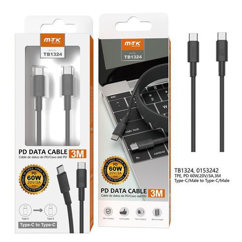 Moveteck TB1324 Type C to Type C 60W 3A MM Cable (Black)