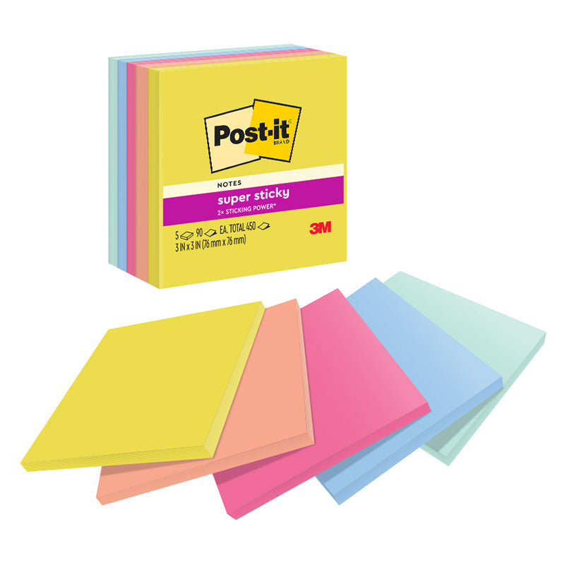 3M Post-it 654-5SSJOY Super Sticky Notes 3x3-inch 90 Sheets
