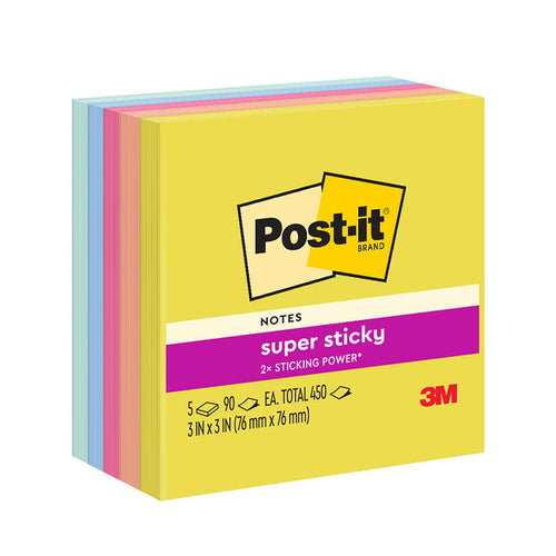 3M Post-it 654-5SSJOY Super Sticky Notes 3x3-inch 90 Sheets