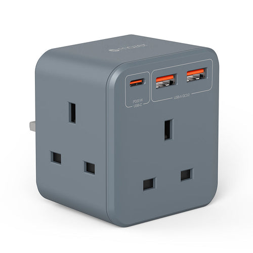 Mazer M-HOME-CUBE20UK-GY Infinite.BOOST UK 3-Outlet CUBE Extension Sockets with 1C 20W & 2A QC3.0 (Grey)