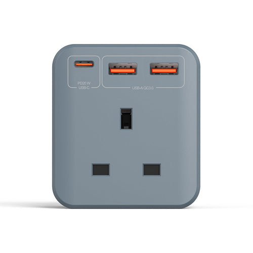 Mazer M-HOME-CUBE20UK-GY Infinite.BOOST UK 3-Outlet CUBE Extension Sockets with 1C 20W & 2A QC3.0 (Grey)