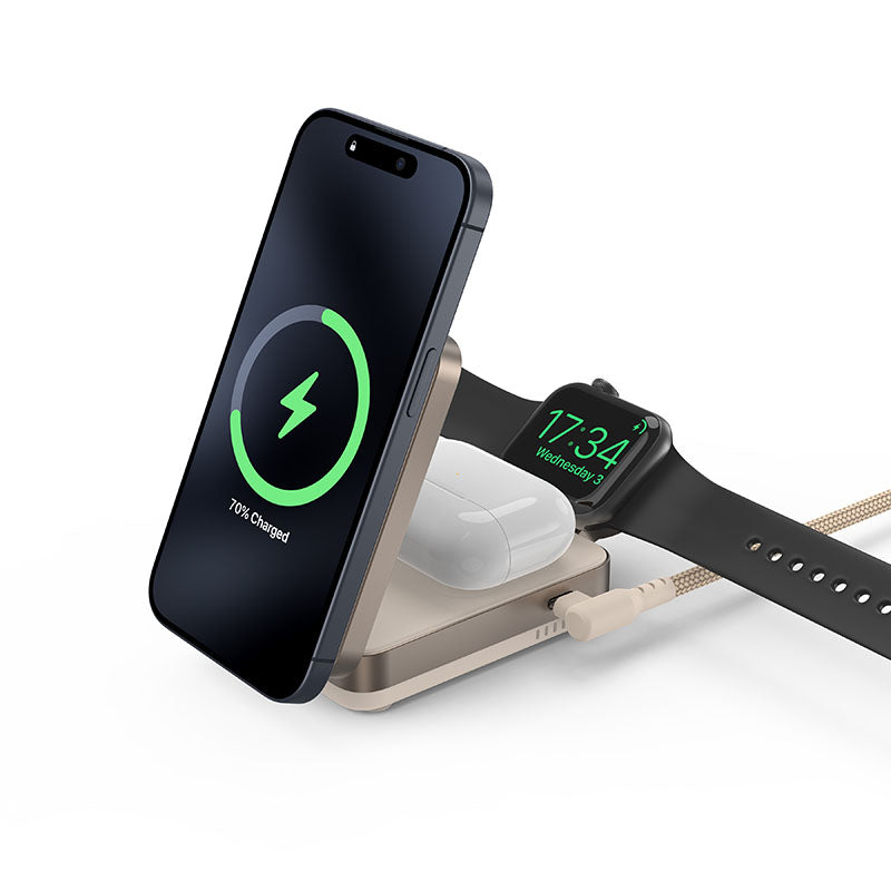 Mazer M-qi2-MagFold05-DT/Qi2 23W Foldable 3in1 Wireless Charger (Desert Titanium)