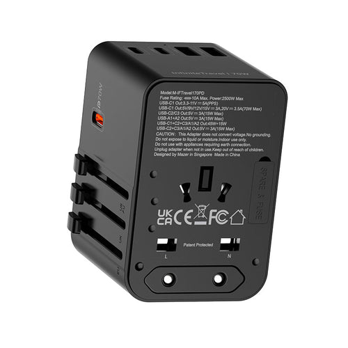 Mazer M-IFTravel170PD-BG InfiniteTravel GaN PD70W 3C+2A World Travel Charger (Black/Grey)