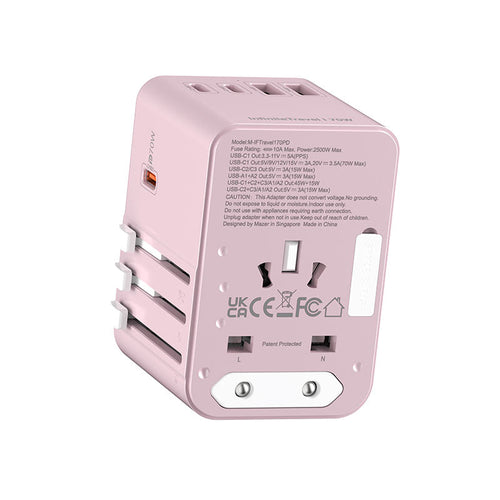 Mazer M-IFTravel170PD-PK InfiniteTravel GaN PD70W 3C+2A World Travel Charger (Pink)