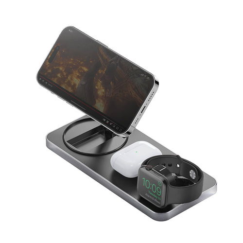 Bazic GoMag Station 3-In-1 Magnetic Fast Wireless Charger with Built-in Apple Watch Charger (Black)