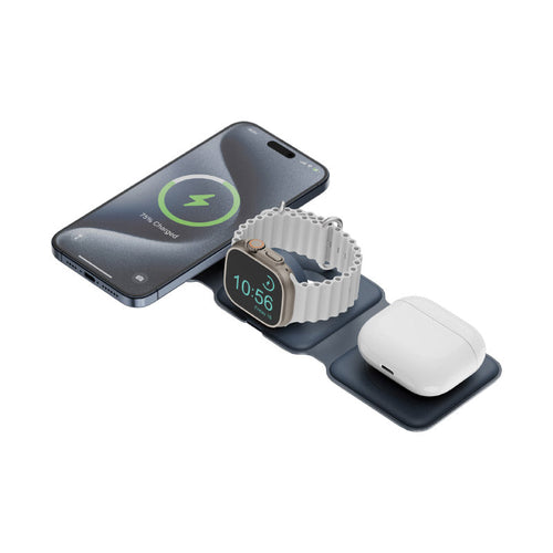 Bazic GoMag Trio Plus-Blue 3-In-1 15W Magnetic Wireless Charging Foldable