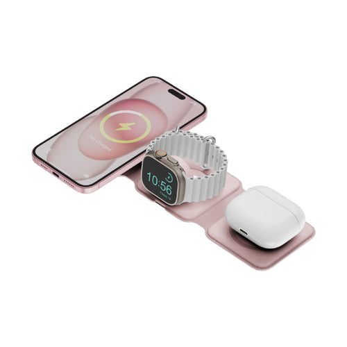 Bazic GoMag Trio Plus-Pink 3-In-1 15W Magnetic Wireless Charging Foldable