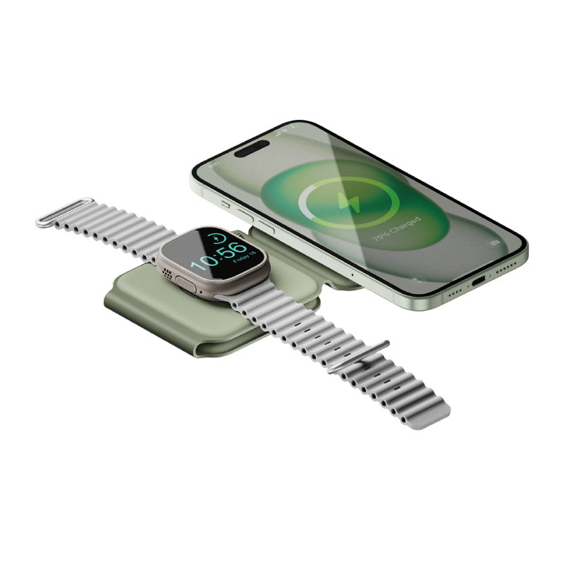 Bazic GoMag Trio Plus-Sage 3-In-1 15W Magnetic Wireless Charging Foldable