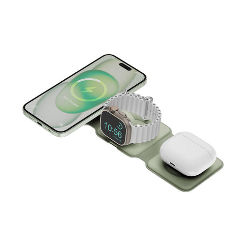 Bazic GoMag Trio Plus-Sage 3-In-1 15W Magnetic Wireless Charging Foldable