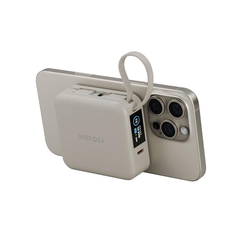 Energea Magpac Mini Plus 10000mAh Magsafe Compatible with Build in C Cable Power Bank (Beige)