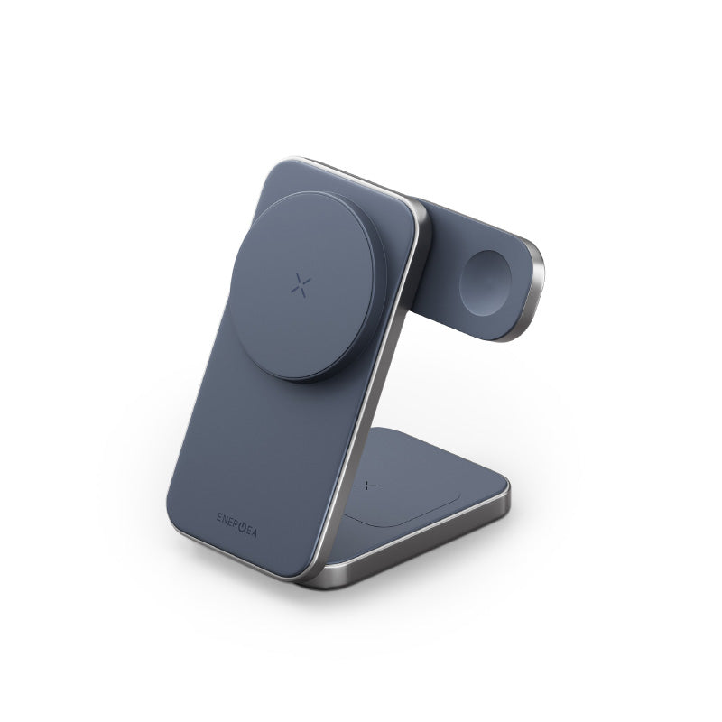 Energea MagTrio Plus-BLU 3-in-1 Foldable QI2 Magnetic Wireless Charger (Blue)