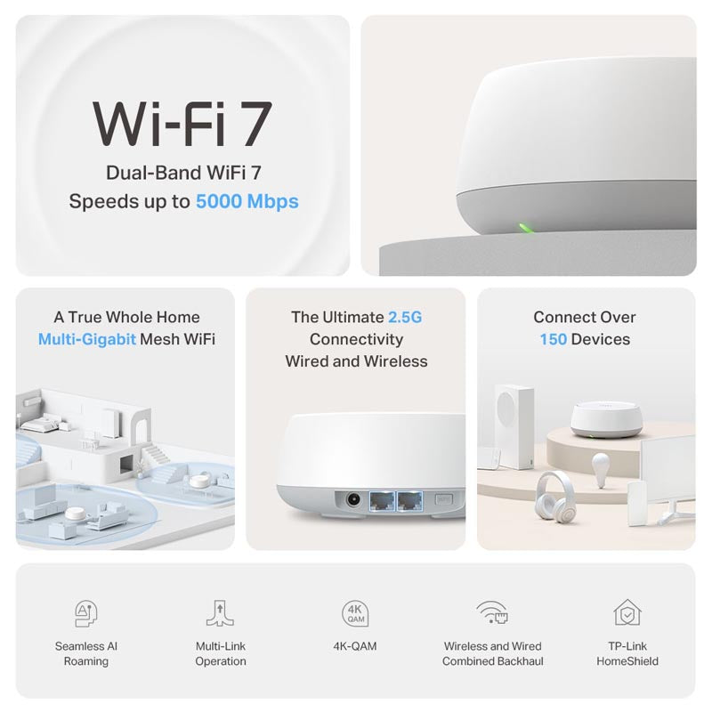 TP-Link Deco BE25BE5000 Home Mesh Wi-Fi 7 System (1-Pack)