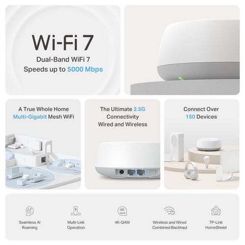 TP-Link Deco BE25BE5000 Home Mesh Wi-Fi 7 System (1-Pack)