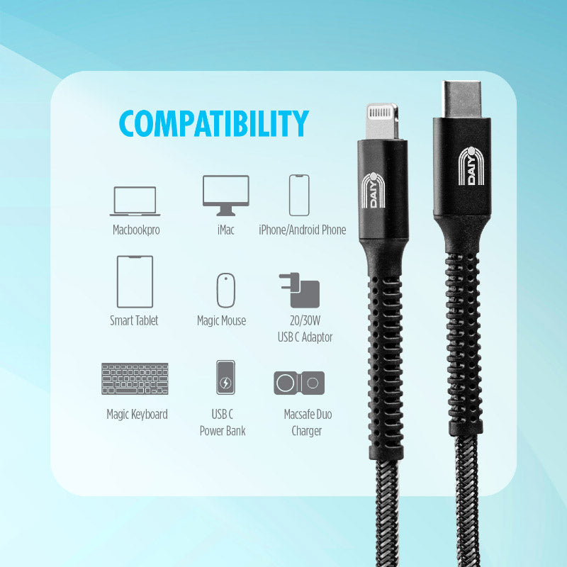 Daiyo CP2617-BK MFI Lightning to Type C Male 1.5m (Black)