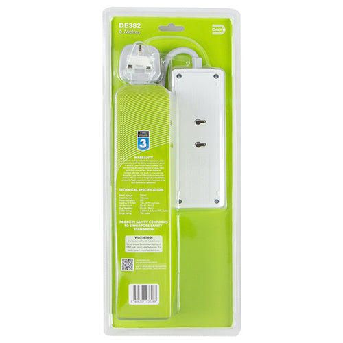 Daiyo DE382-6M LED 2 Way Socket Strip w Surge 6M