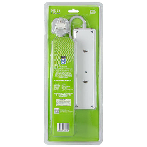 Daiyo DE383-3M LED 3 Way Socket Strip w Surge 3M