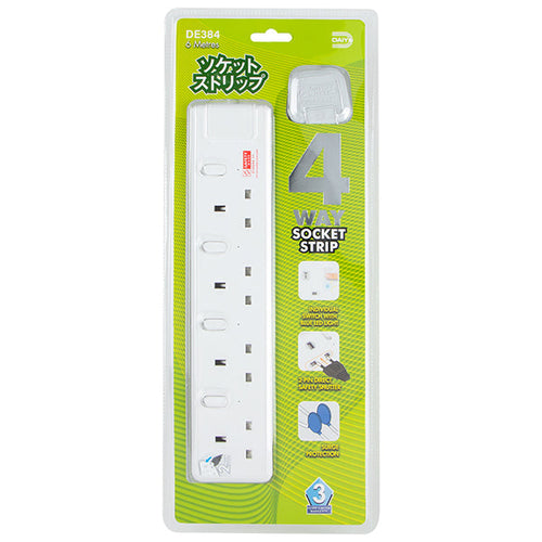 Daiyo DE384-6M LED 4 Way Socket Strip w Surge 6M