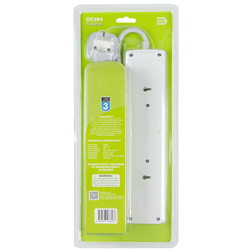 Daiyo DE384-6M LED 4 Way Socket Strip w Surge 6M
