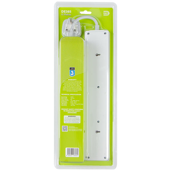 Daiyo DE385-6M LED 5 Way Socket Strip w Surge 6M