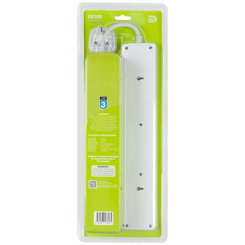 Daiyo DE385-6M LED 5 Way Socket Strip w Surge 6M