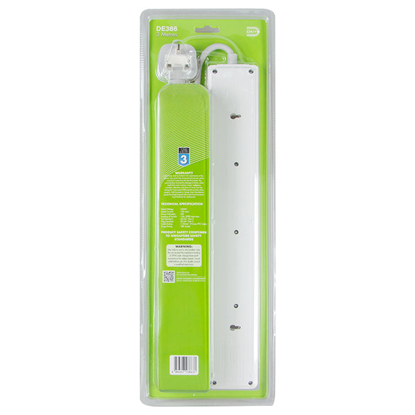 Daiyo DE386-3M LED 6 Way Socket Strip w Surge 3M