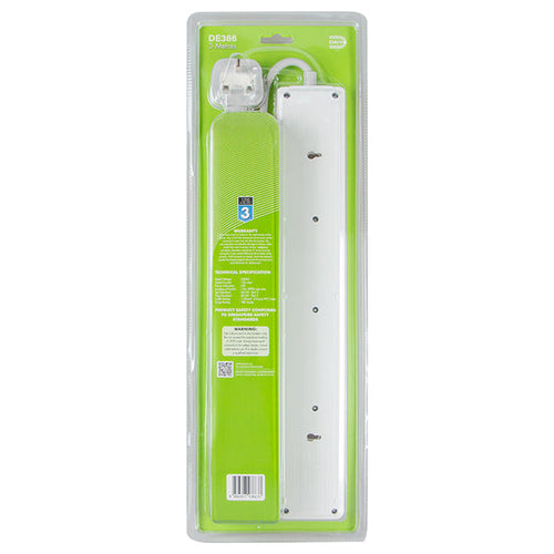 Daiyo DE386-3M LED 6 Way Socket Strip w Surge 3M