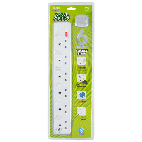 Daiyo DE386-6M LED 6 Way Socket Strip w Surge 6M