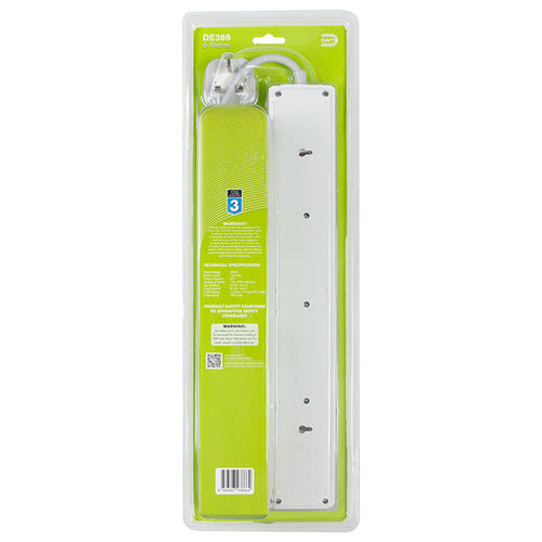 Daiyo DE386-6M LED 6 Way Socket Strip w Surge 6M