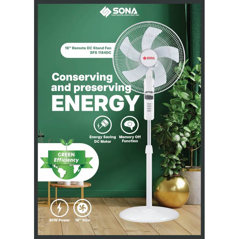 Sona SFS1184DC 16-inch Remote DC Stand Fan