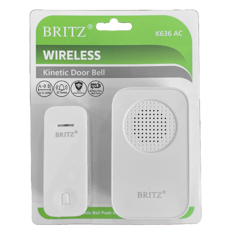 Britz K636AC Kinetic Wireless Doorbell (White)