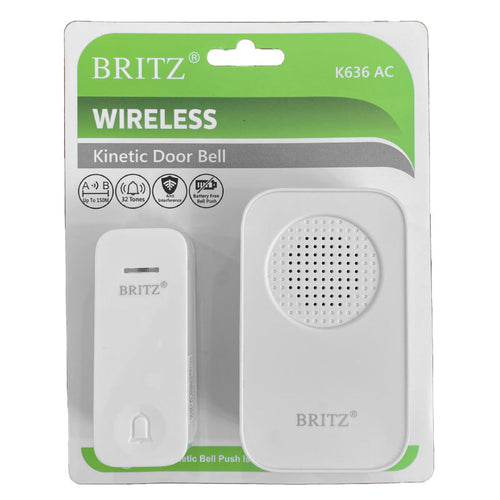 Britz K636AC Kinetic Wireless Doorbell (White)