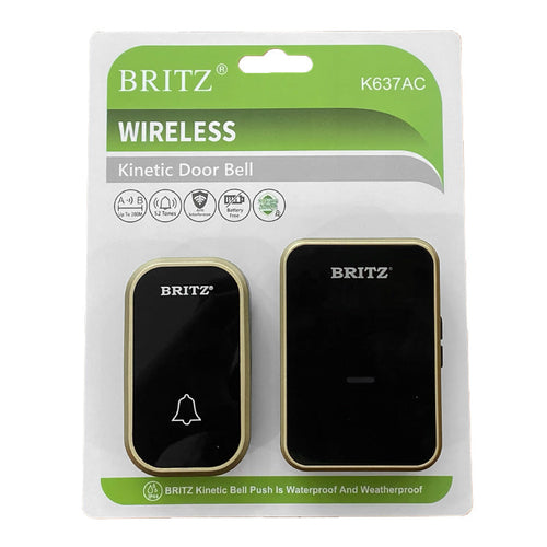 Britz K637AC Kinetic Wireless Doorbell (Black/Gold)