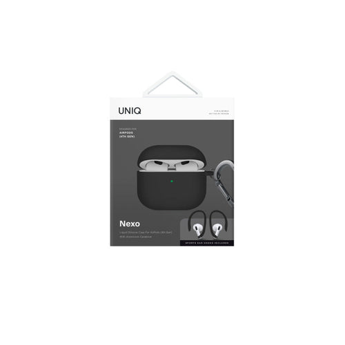 Uniq NEXO Active Hybrid Silicone Airpods 4th Gen (2024) Case with Sports Ear Hooks (Black)