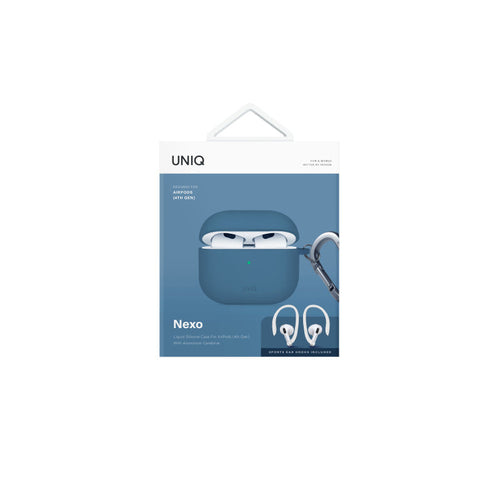 Uniq NEXO Active Hybrid Silicone Airpods 4th Gen (2024) Case with Sports Ear Hooks (Pacific Blue)