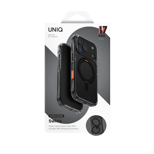 Uniq Hybrid iPhone 17 Pro (2025) 6.3  Swivix With 360 Rotating Kickstand - Carbon Black