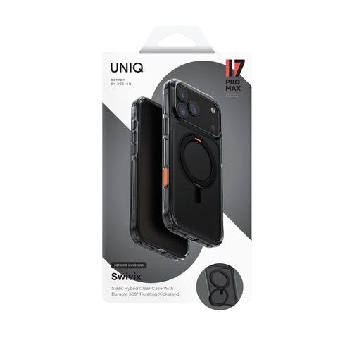 Uniq Hybrid iPhone 17 Pro Max (2025) 6.9  Swivix With 360 Rotating Kickstand - Carbon Black