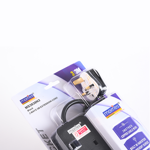 Morries MS3838N3 3Way 3M Extension with Surge (Black)
