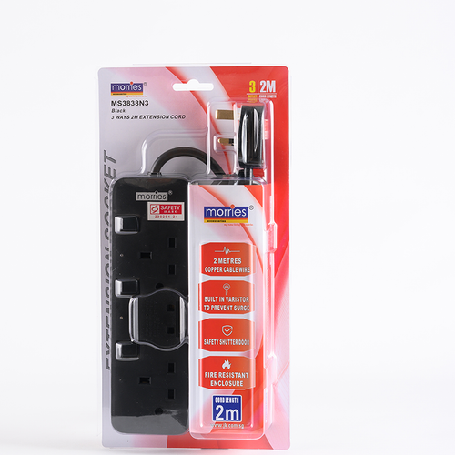 Morries MS3838N3 3Way 2M Extension with Surge (Black)