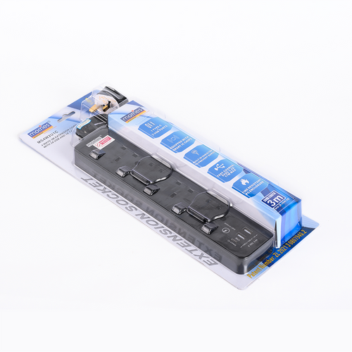 Morries MS4W2U1C 4Way 3M Extension w 2USB + 1 Type C (Black)